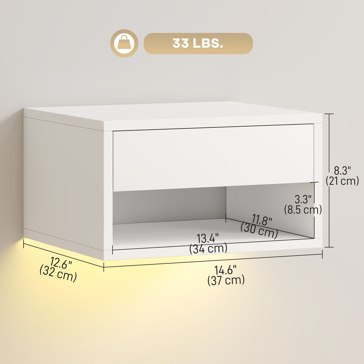 Floating Nightstands with RGB LED Lights, Set of 2 – 15"W x 8"H