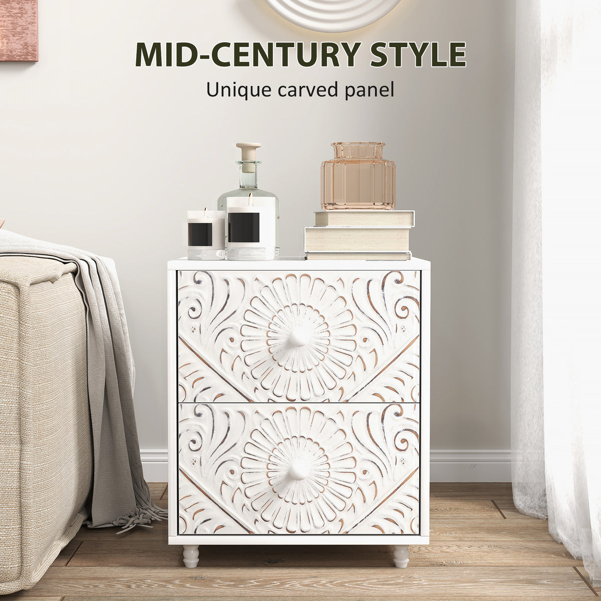 Mid-Century 2-Drawer Nightstand – 18"W x 21"H