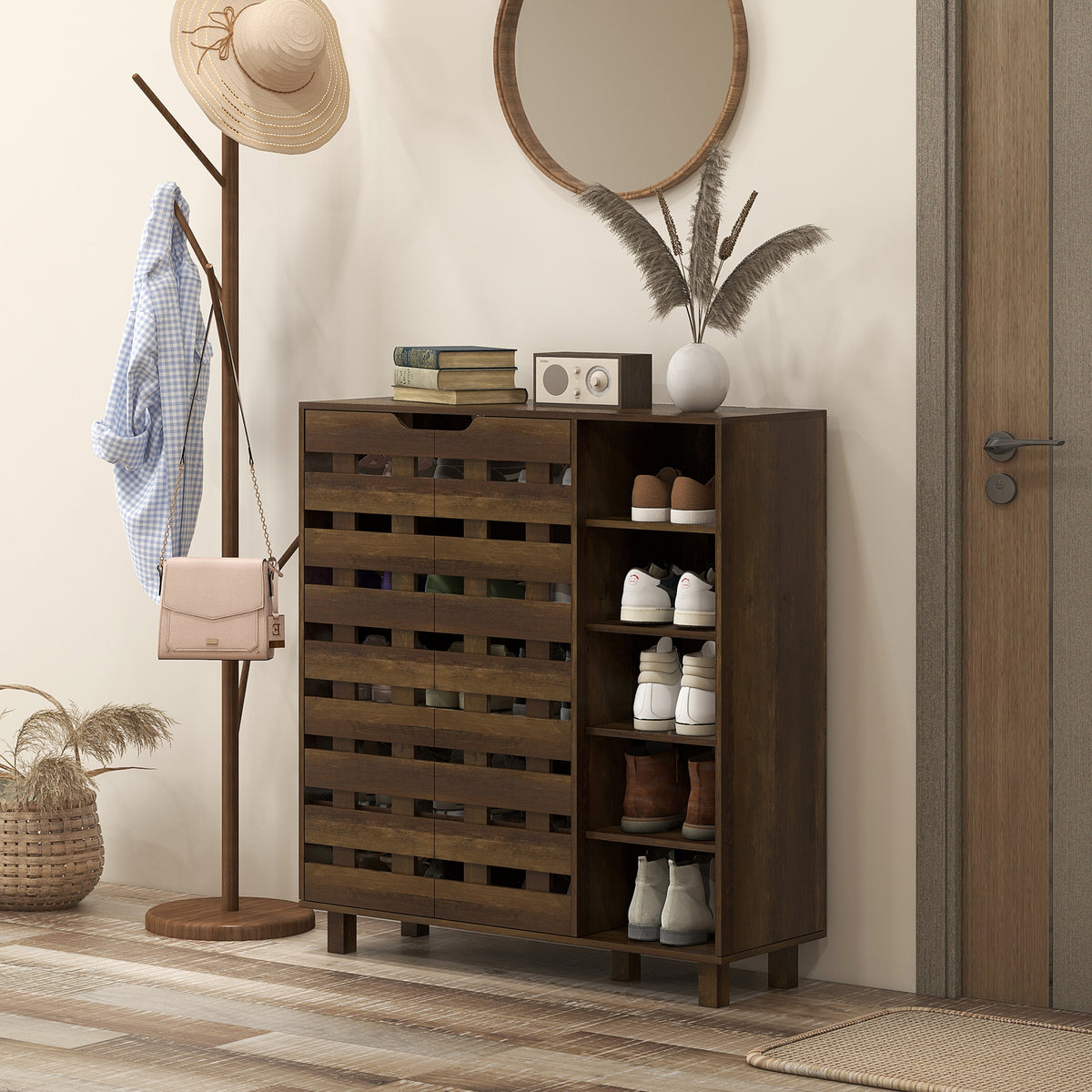 Shoe Cabinet with 5-Tier Double Door Storage – 34"W x 37"H