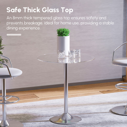 28" Round Dining Table with Tempered Glass Top and Metal Pedestal Base