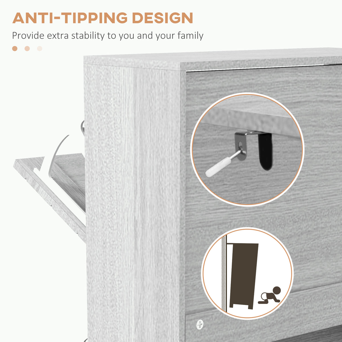 Shoe Storage Cabinet with 3 Flip Drawers – 22"W x 46"H