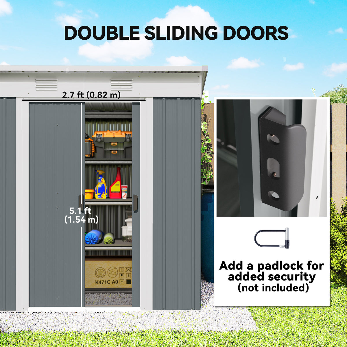 6' x 4' Outdoor Storage Shed, Metal Garden Shed with Lockable Sliding Doors and Vents – Grey