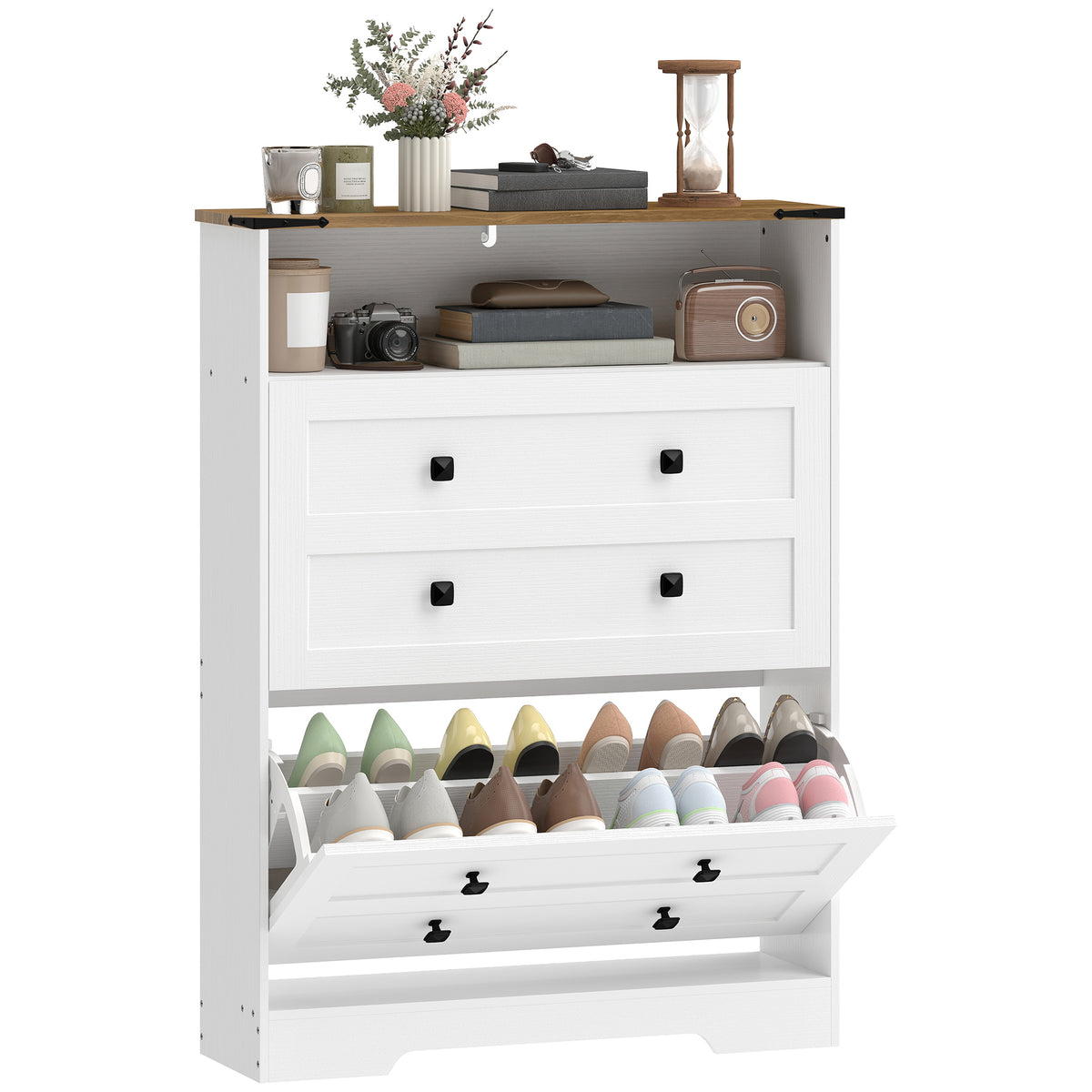 Slim Entryway Shoe Cabinet with 2 Flip Drawers – 31"W x 43"H