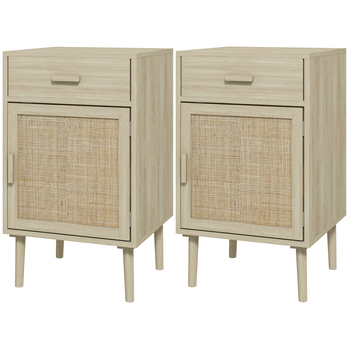 Boho Rattan Nightstands with Drawer and Cabinet, Set of 2 – 16"W x 27"H