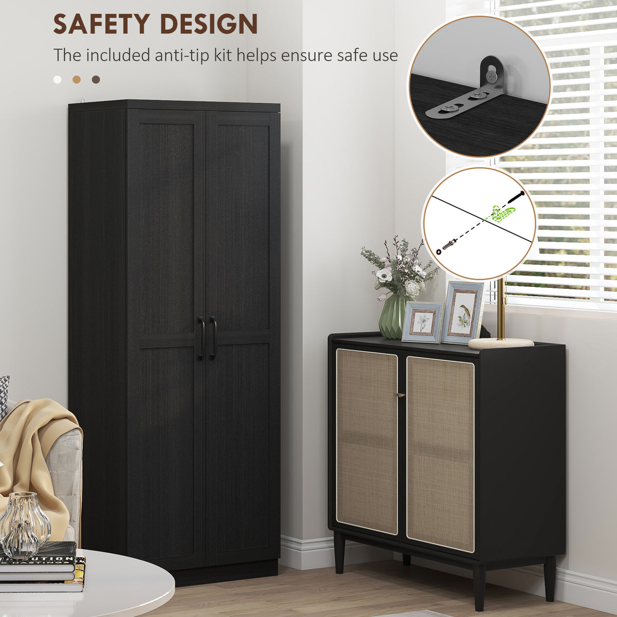 5-tier Pantry Cabinet with Doors and Adjustable Shelves – 24"W x 63"H