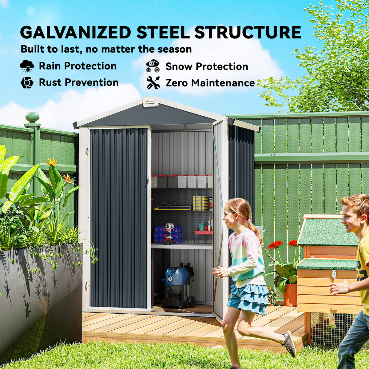 4.5' x 3' Outdoor Storage Shed with Double Doors, Metal Garden Shed for Backyard Patio