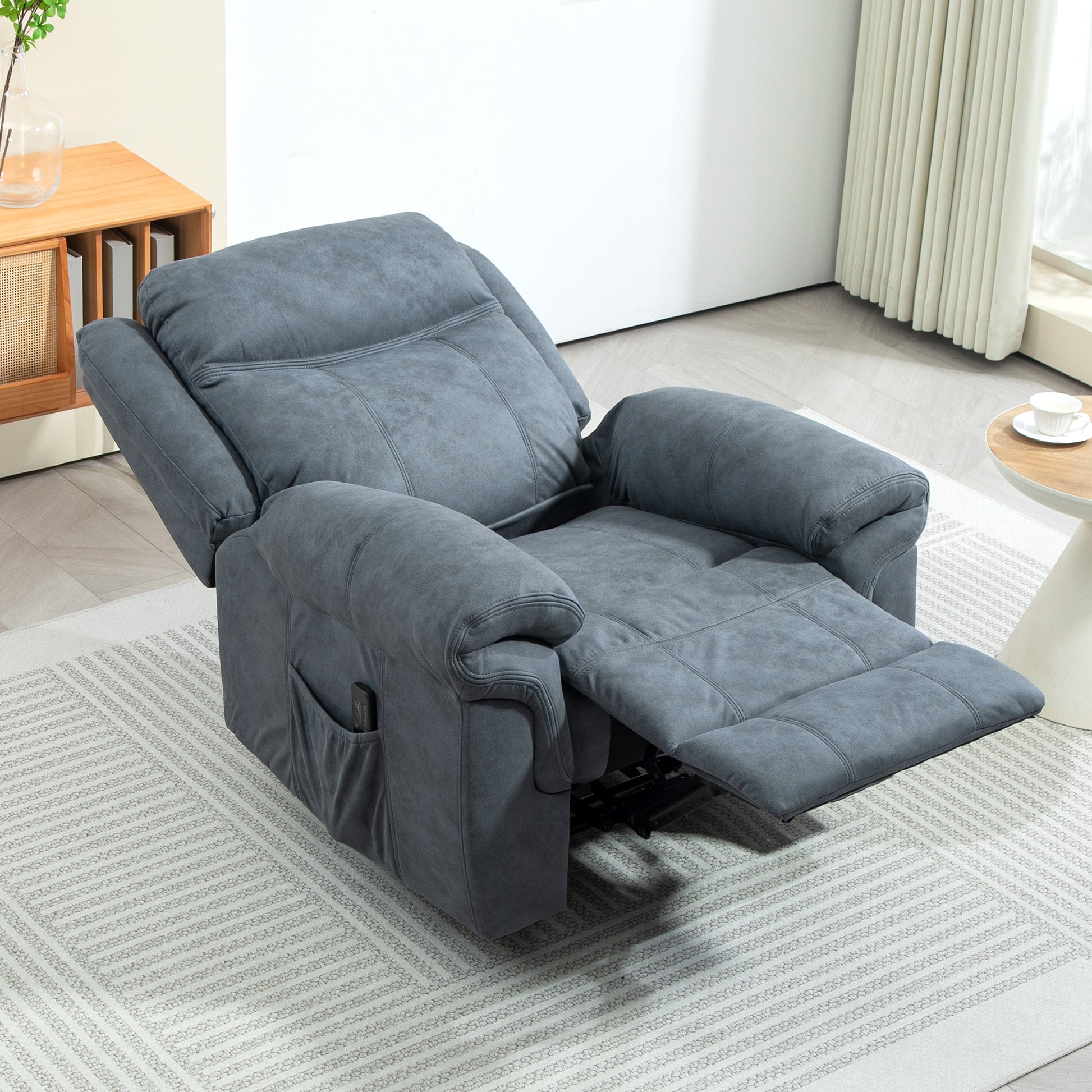 HOMCOM Manual Recliner Massage Chair, Microfibre Fabric, Side Pockets, Blue-Grey