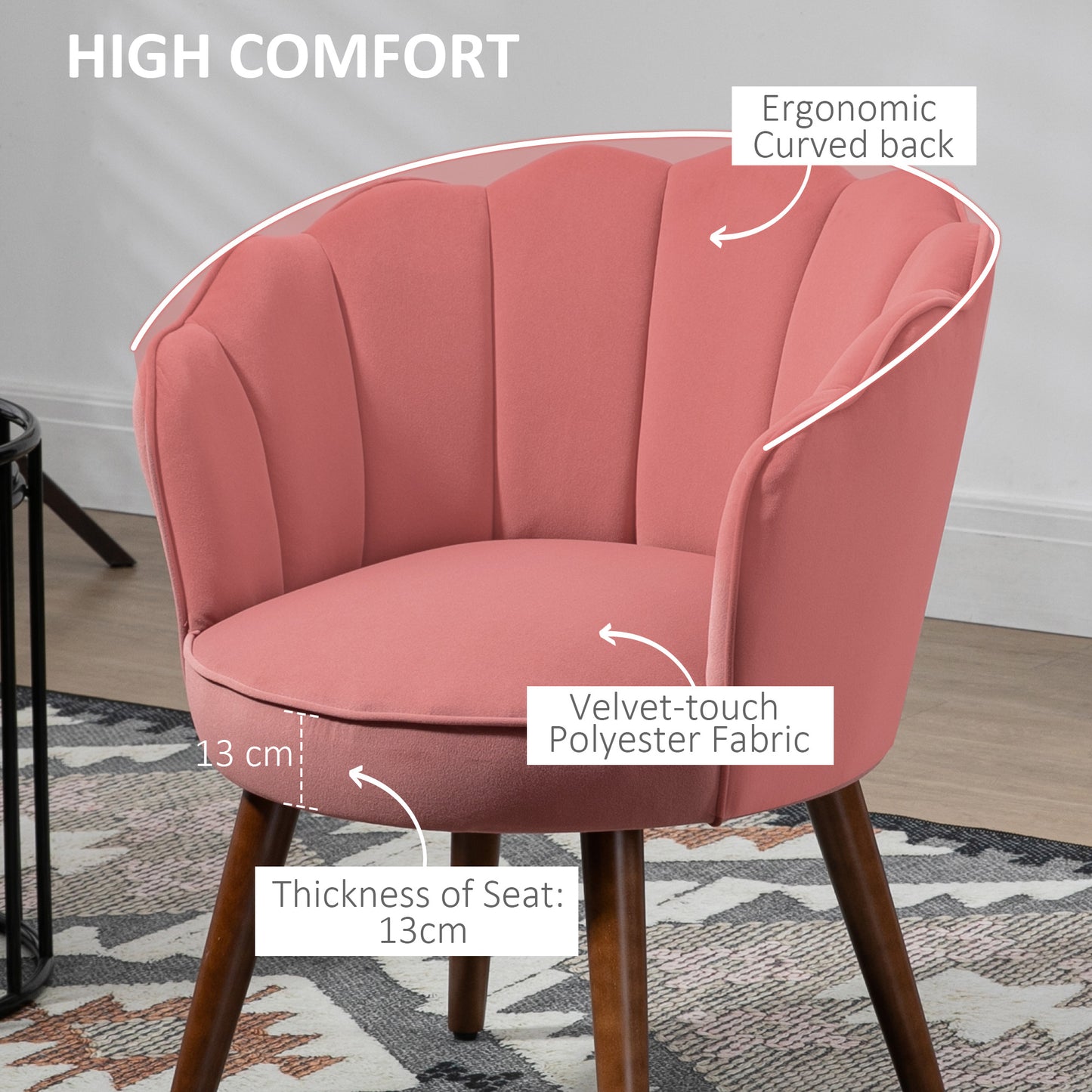HOMCOM Modern Pink Velvet Accent Chair, Tapered Wood Legs, Living Room