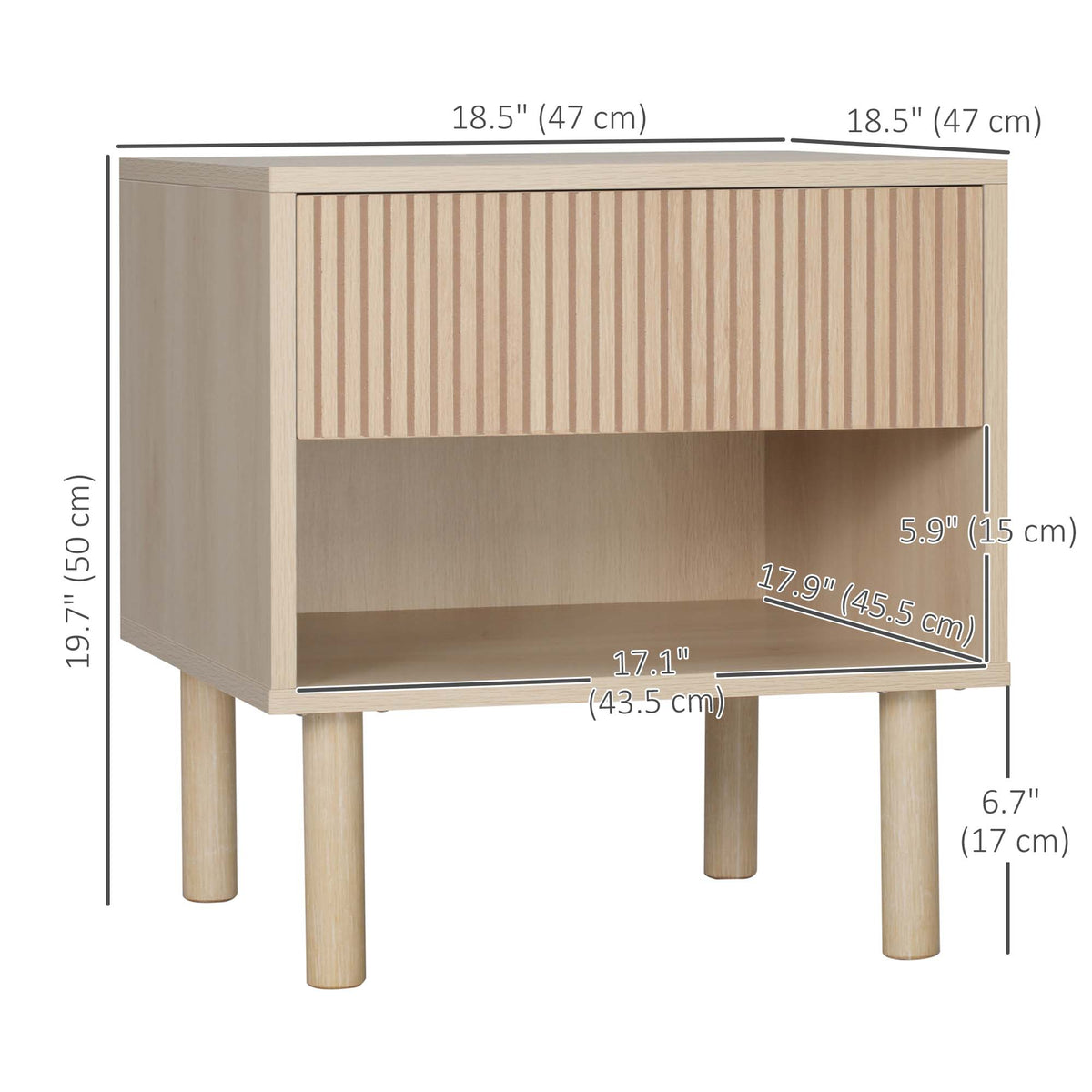 Bedside Tables with Drawer and Open Shelf, Set of 2 – 19"W x 20"H