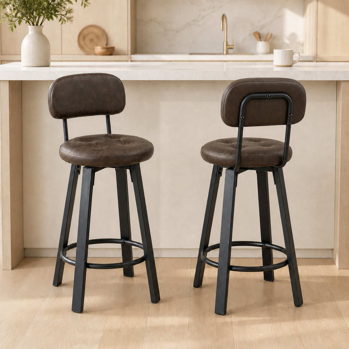 PU Leather Breakfast Bar Chairs with Footrest and Backrest, Set of 2