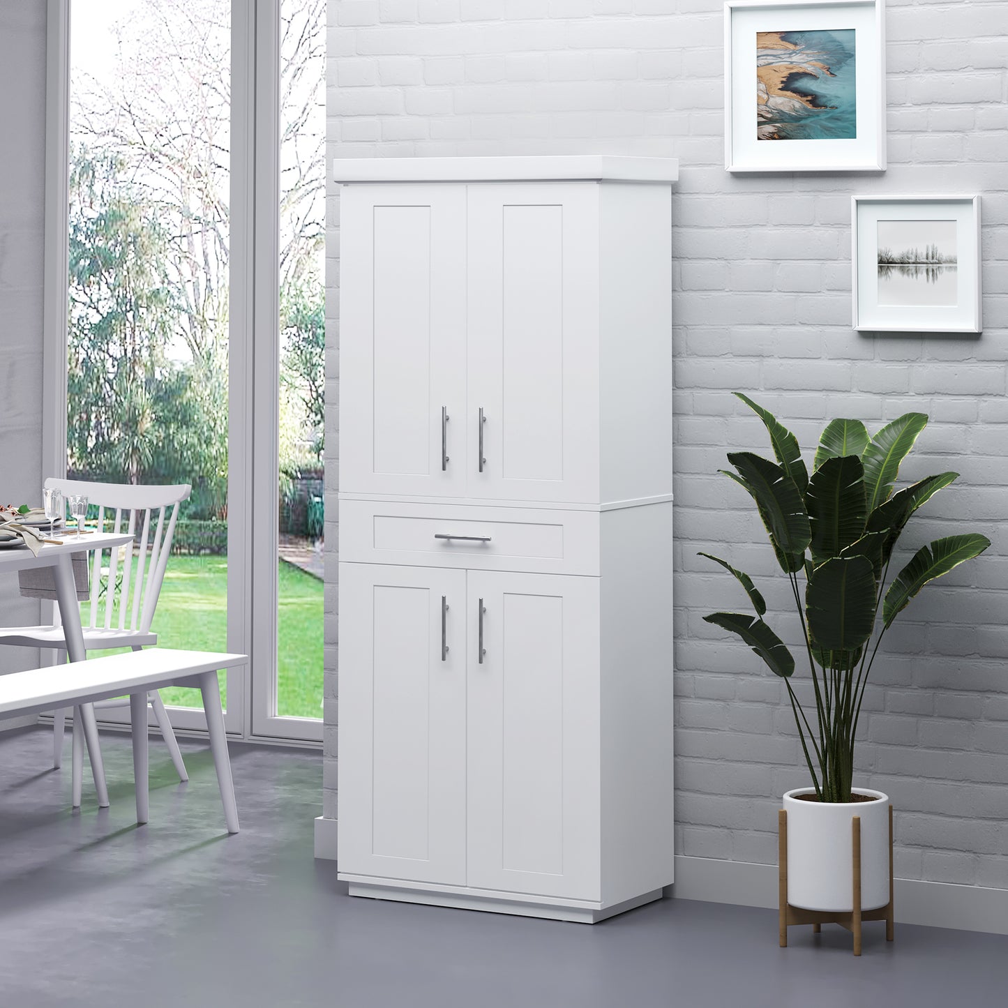 72" Freestanding Storage Cabinet With 4 Doors Grey