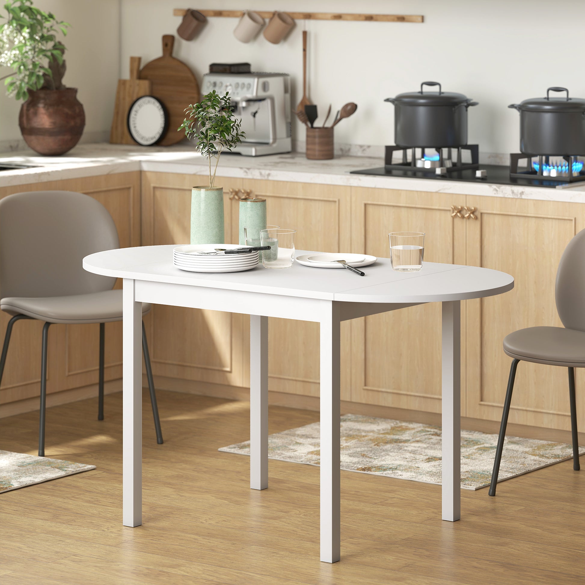 HOMCOM Solid Wood Drop Leaf Dining Table White