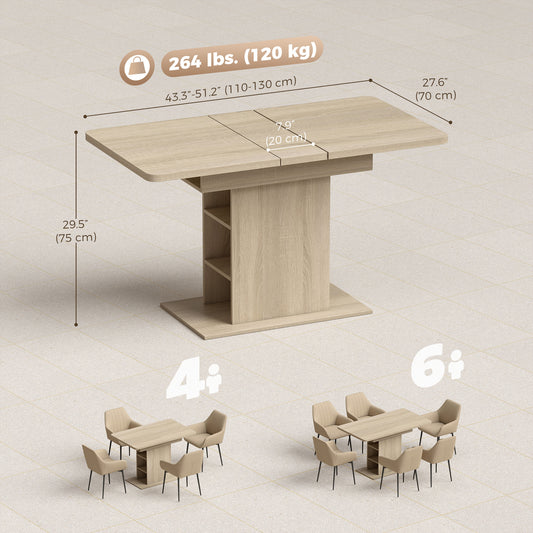 Extendable Dining Table for 4-6 People, 43.3"-51.2" Kitchen Table with 6 Open Shelves