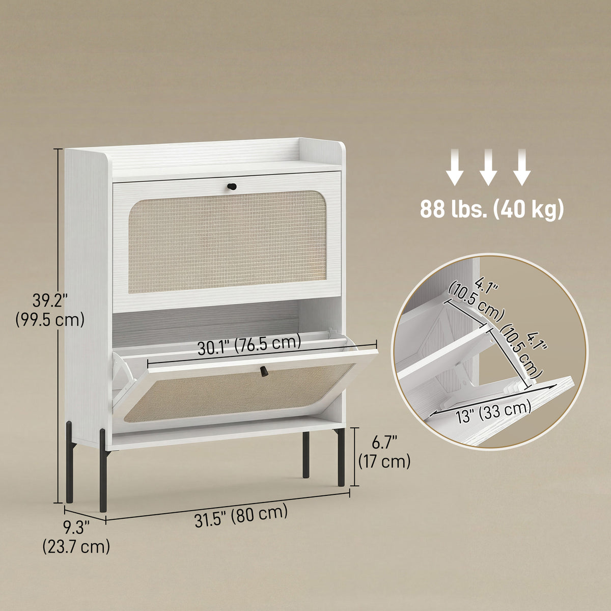 Shoe Cabinet with 2 Flip Drawers – 31"W x 39"H
