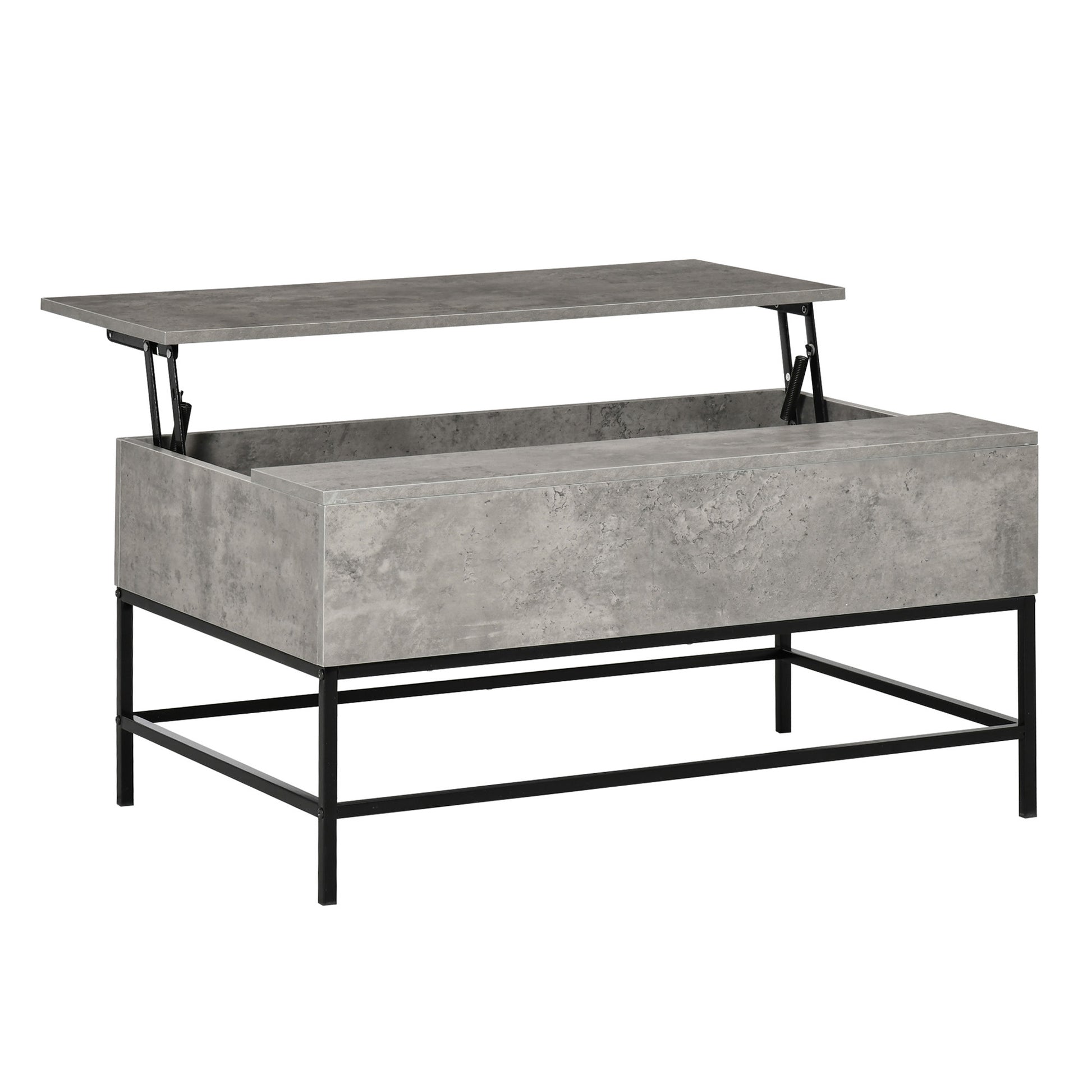 Modern Grey Lift Top Coffee Table with Hidden Storage, Adjustable Height, Faux Marble Finish