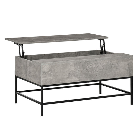 Modern Grey Lift Top Coffee Table with Hidden Storage, Adjustable Height, Faux Marble Finish