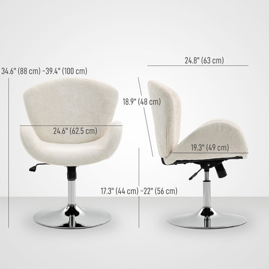 Swivel Office Chair, Velvet Desk Chair with Wide Bucket Seat, Butterfly Back, Cream White