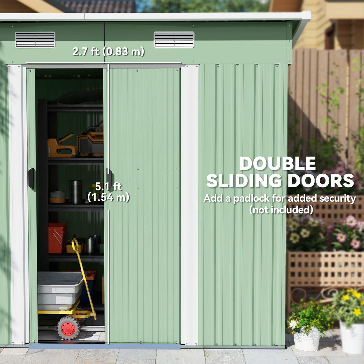 7'x 4' Metal Patio Storage Shed Garden Lockable Shed Tool Utility Storage Unit – 81.5" L x 51.2" W x 71.7" H – Light Green