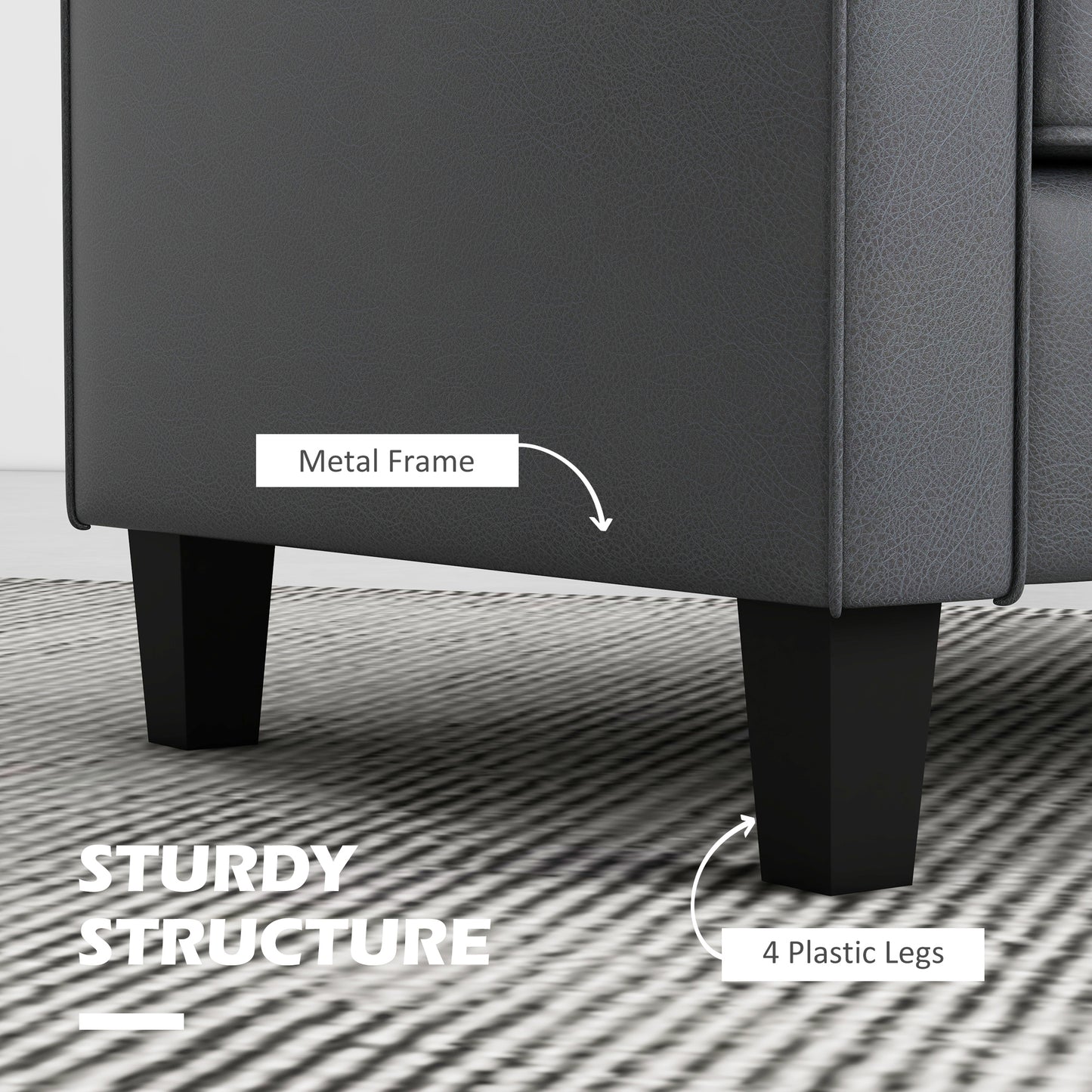 HOMCOM Grey 130cm PU Leather Loveseat Double Sofa, Tufted Backrest, Pocket Spring Comfort