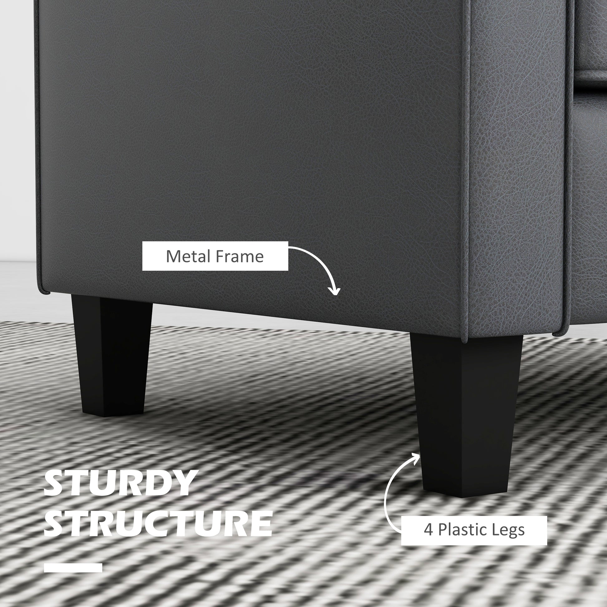 HOMCOM Grey 130cm PU Leather Loveseat Double Sofa, Tufted Backrest, Pocket Spring Comfort