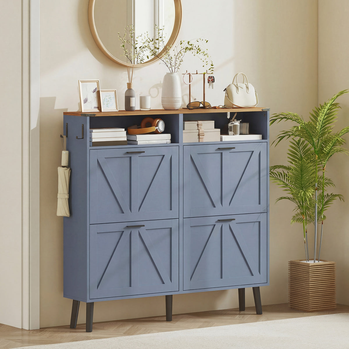 Shoe Storage Cabinet with 4 Flip Drawers – 47"W x 45"H