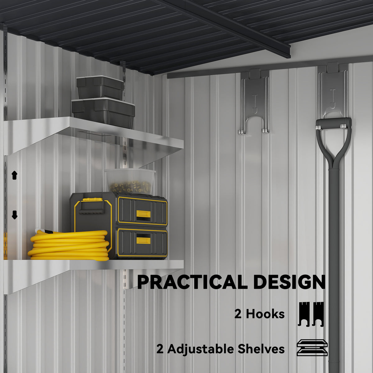 5'x7' Lean to Metal Garden Shed with Foundation, Outdoor Tool Shed with Sliding Door and 2 Vents – White