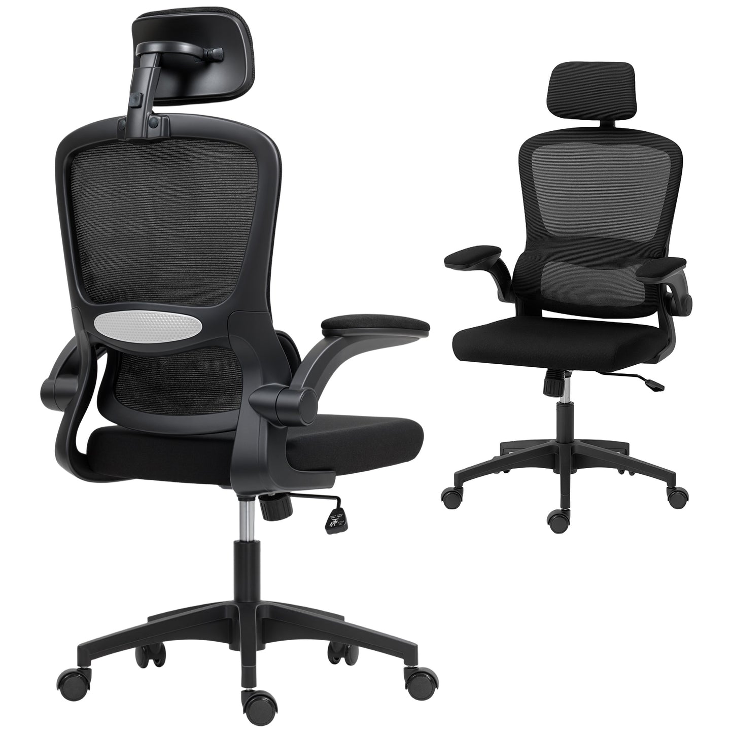 Ergonomic Mesh High-Back Office Chair with Rotatable Headrest, Flip-Up Armrests