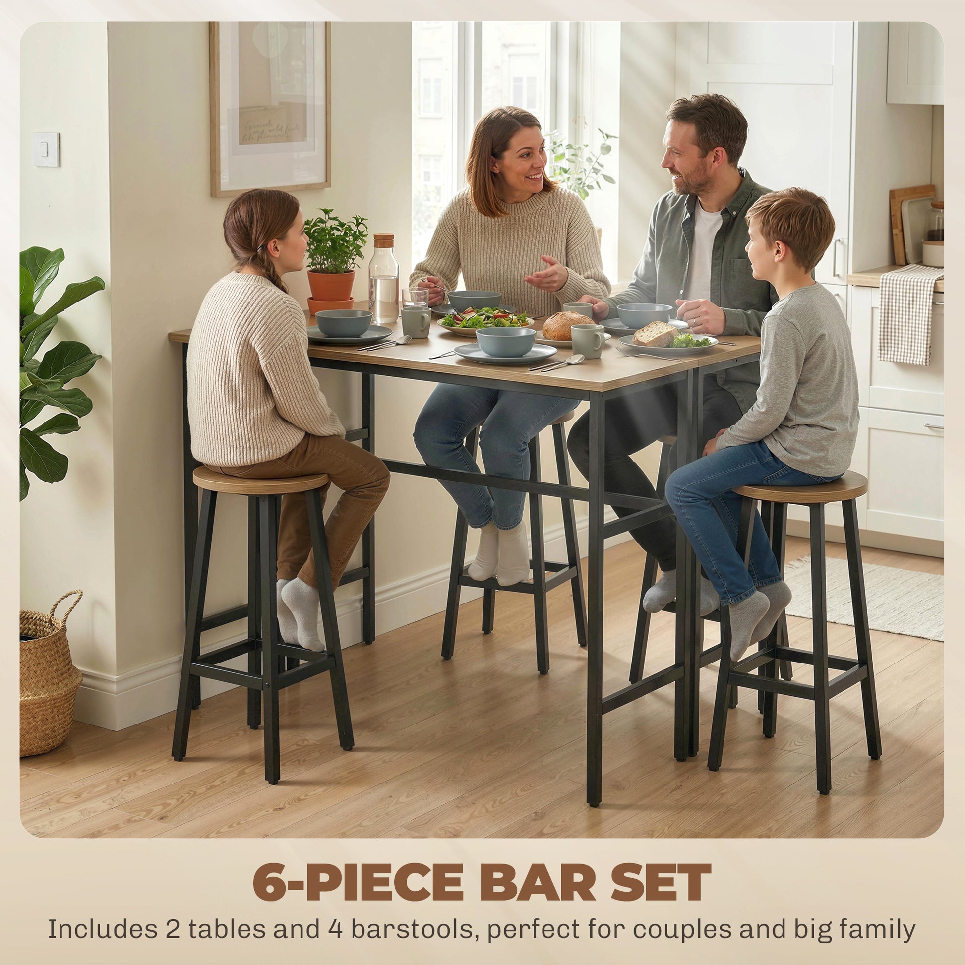 HOMCOM 6-Piece Bar Table Set Industrial Grey-Brown