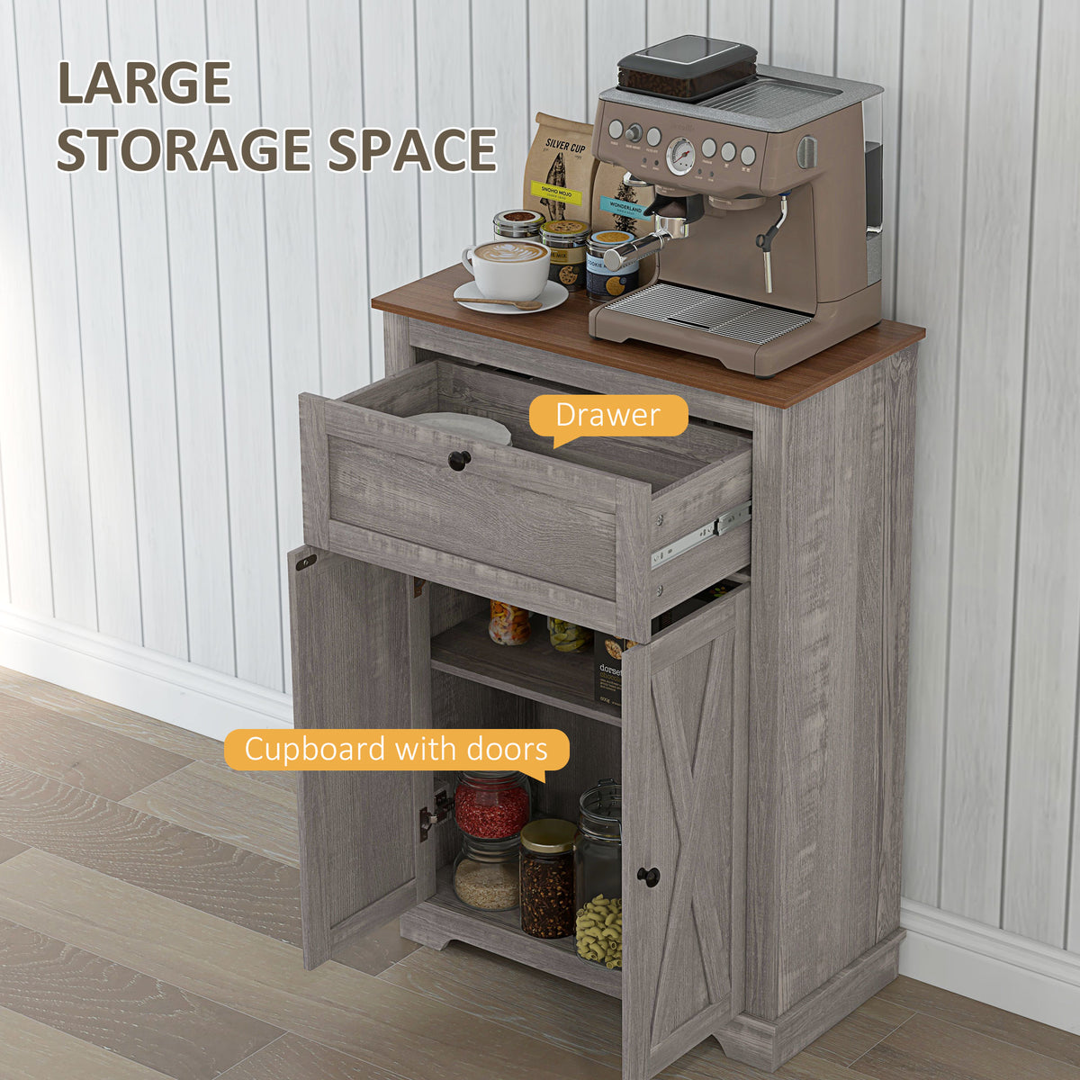 Farmhouse Storage Cabinet with Doors and Drawer – 24"W x 34"H