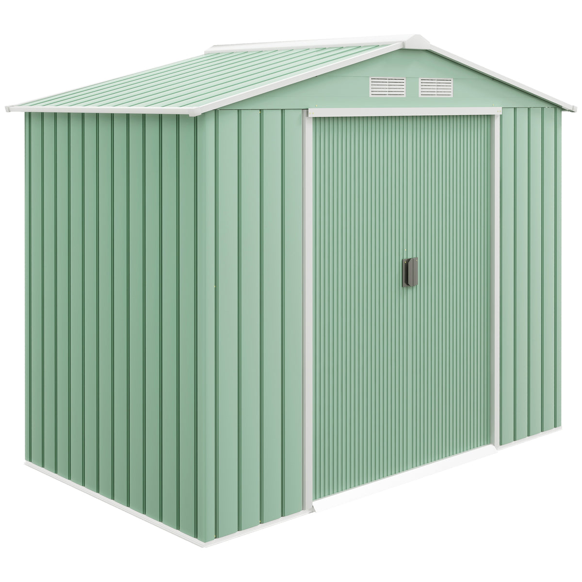 7'x 4'x 6' Garden Tool Shed Metal Storage Shed w/ Foundation Kit, Vents and Double Doors – Light Green
