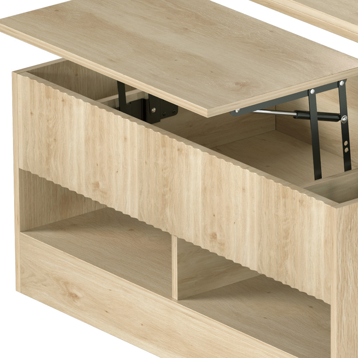 Lift-Top Coffee Table with Dual-Zone Expandable Top and Hidden Storage, Oak