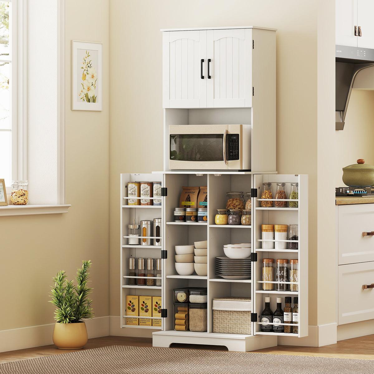 Farmhouse Kitchen Storage Cabinet with Adjustable Shelves – 24"W x 71"H