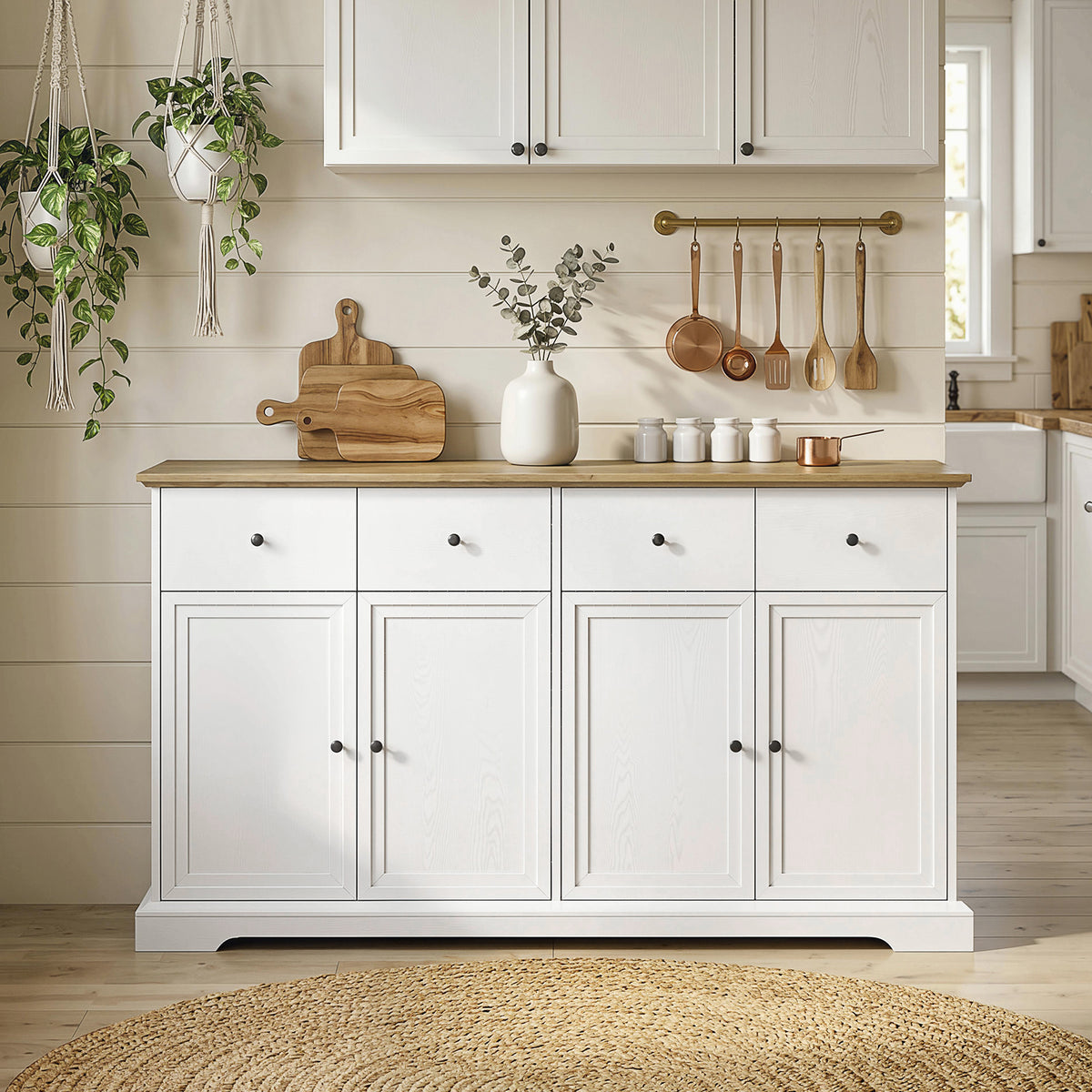 Farmhouse Kitchen Cabinet with Soft-Close Doors – 55"W x 31"H