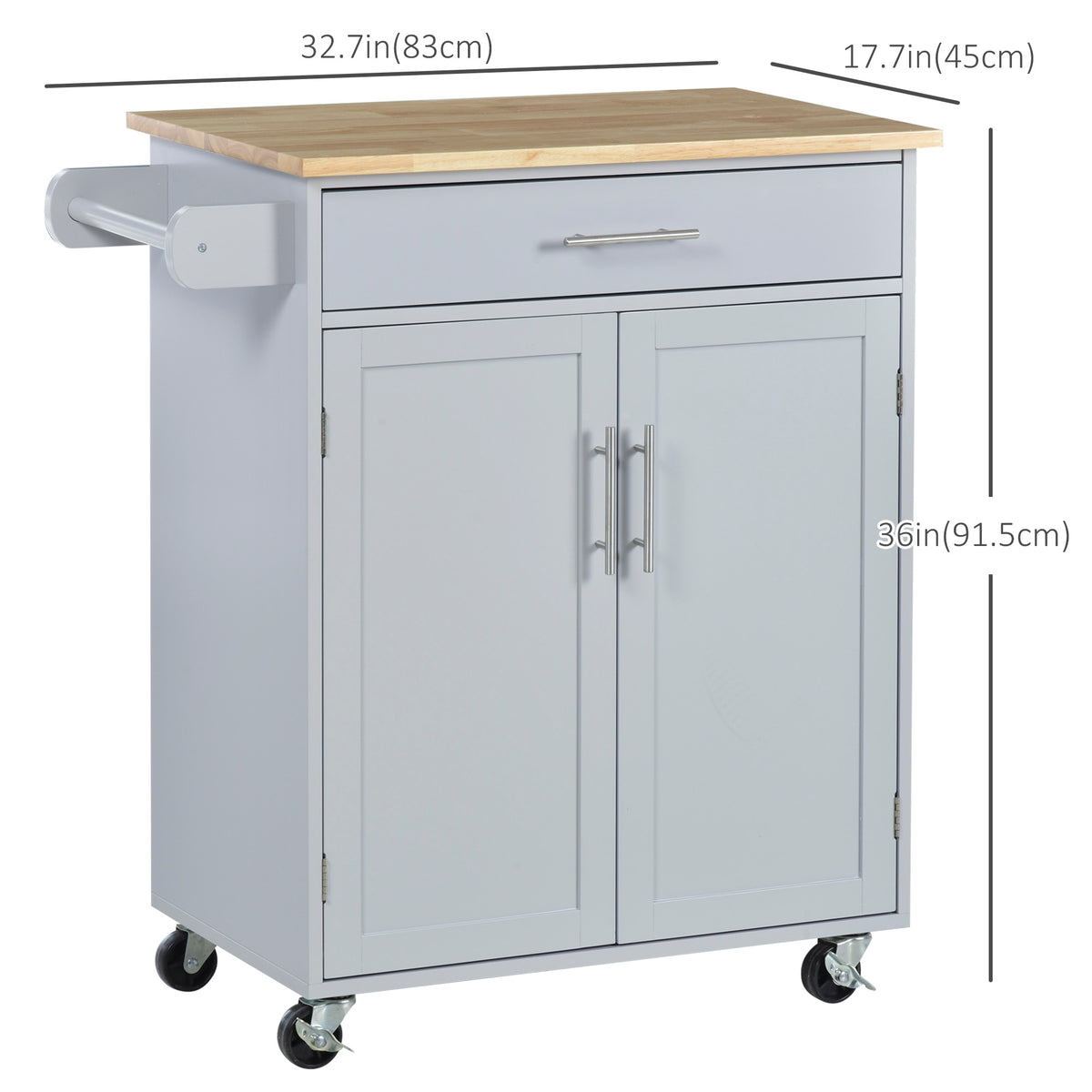 Rolling Kitchen Island Cart with Wood Top – 33"W x 36"H