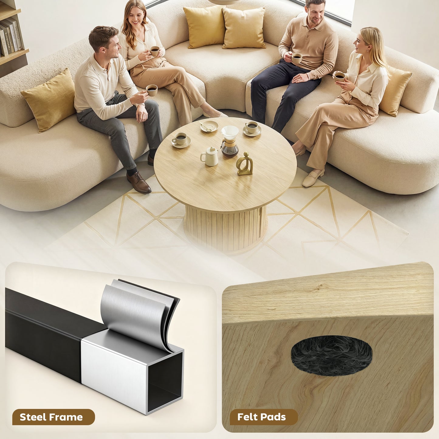 HOMCOM Round Coffee Table 31.5" Natural Wood