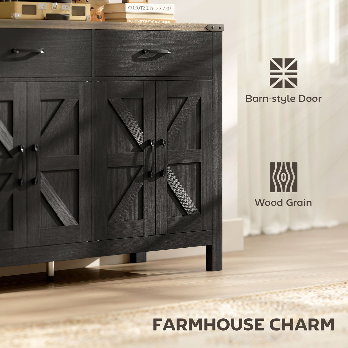 Farmhouse Kitchen Storage Cabinet with 2 Drawers and Shelves – 47"W x 32"H