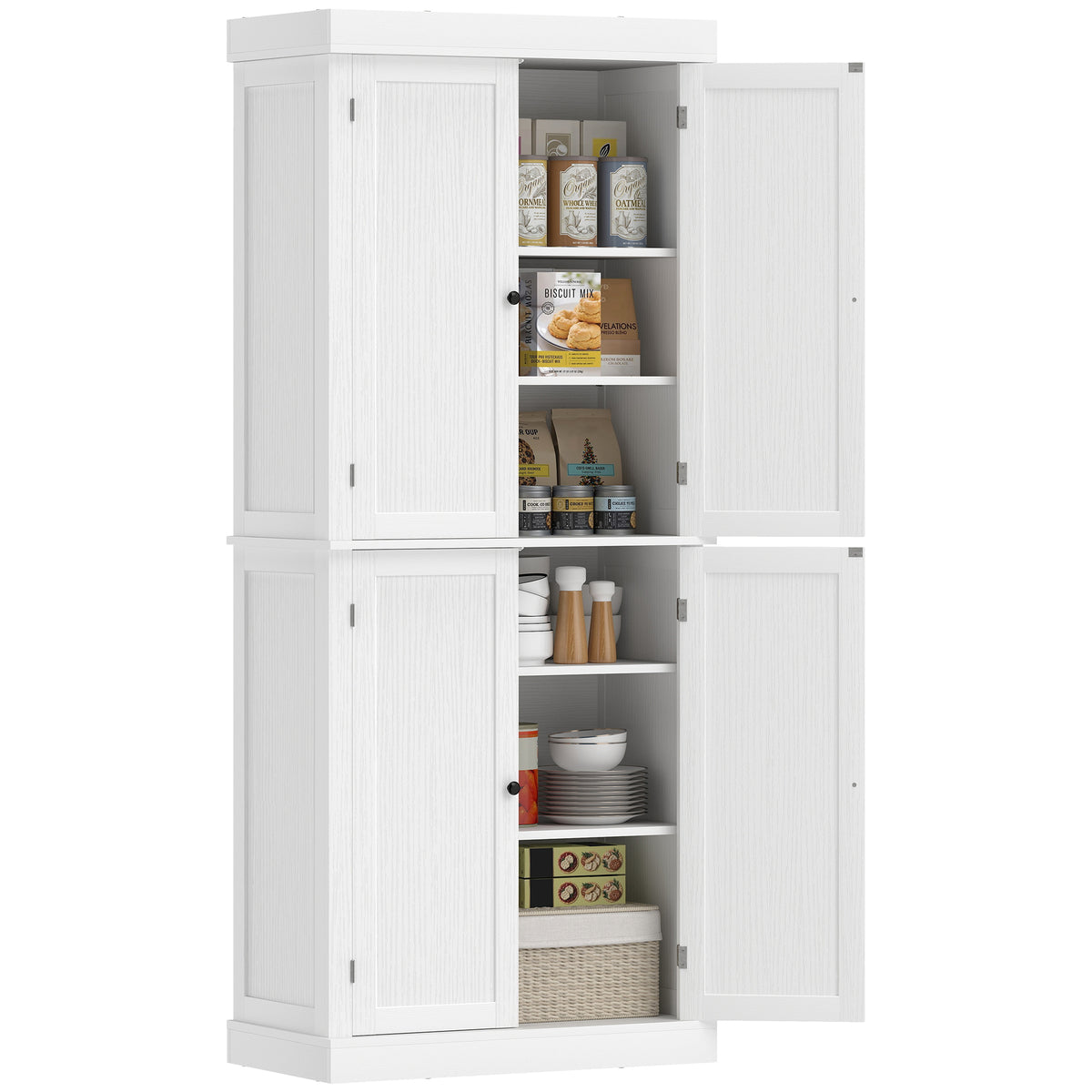 Freestanding Kitchen Pantry Cabinet with 4 Doors – 30"W x 73"H, White