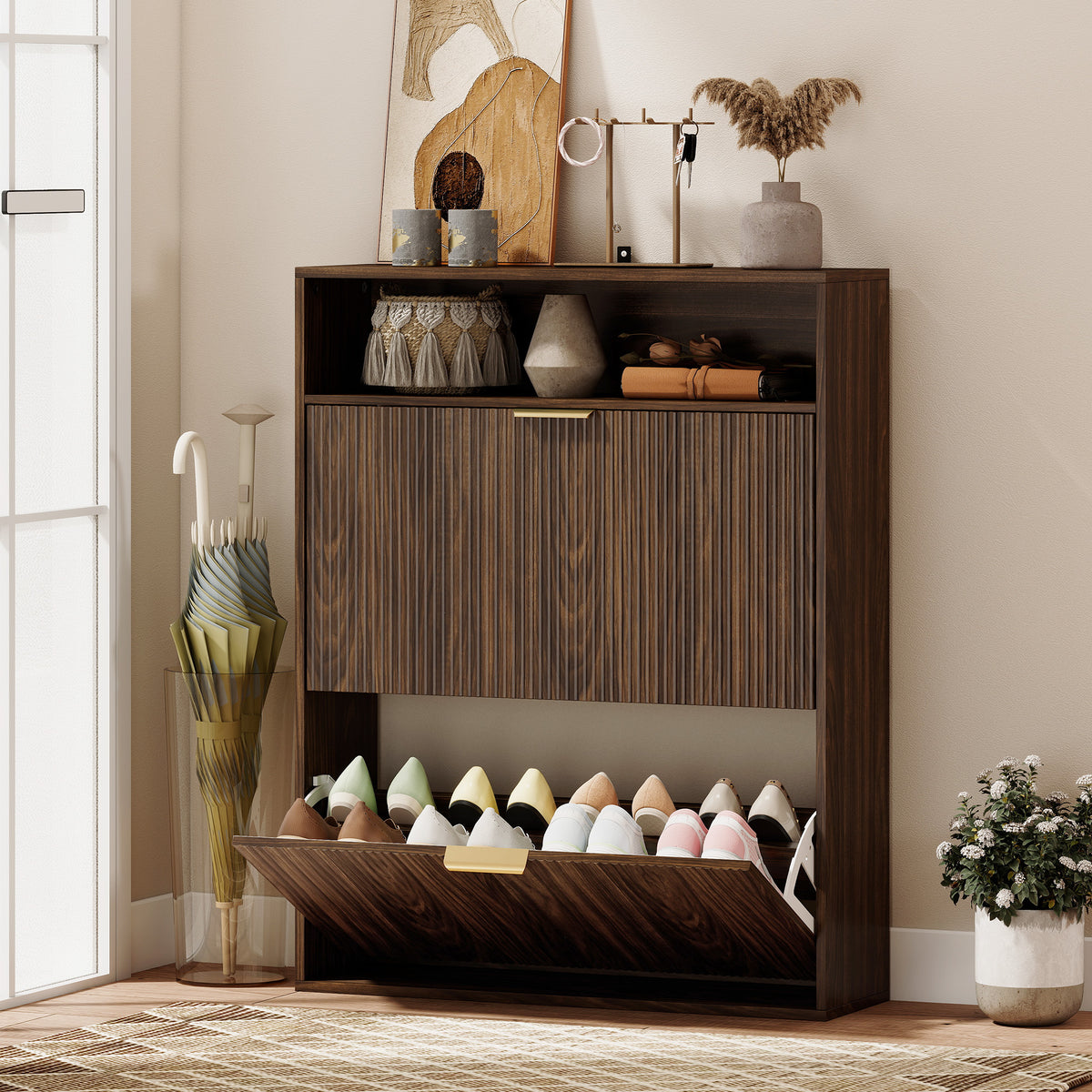 Shoe Cabinet with 2 Flip Drawers – 31"W x 40"H