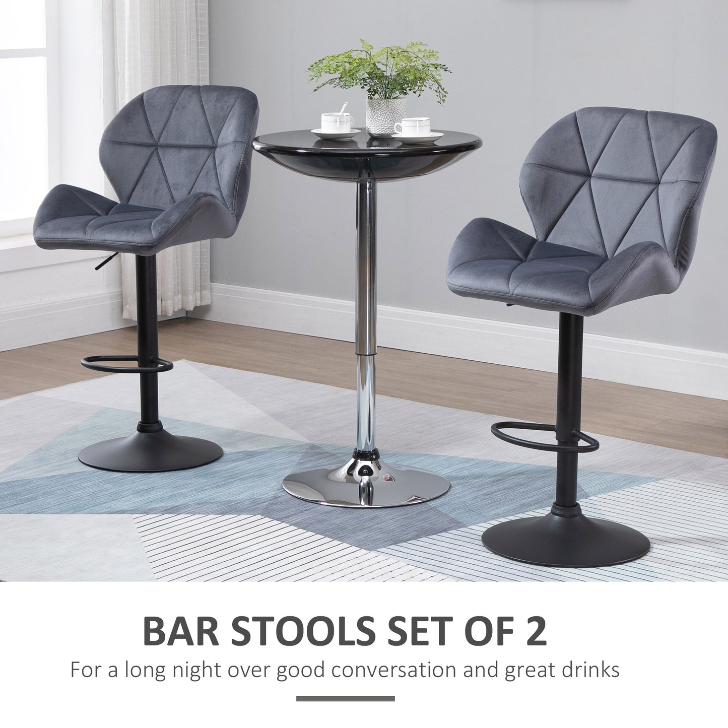 HOMCOM Grey Fabric Adjustable Swivel Armless Bar Stools Set of Two