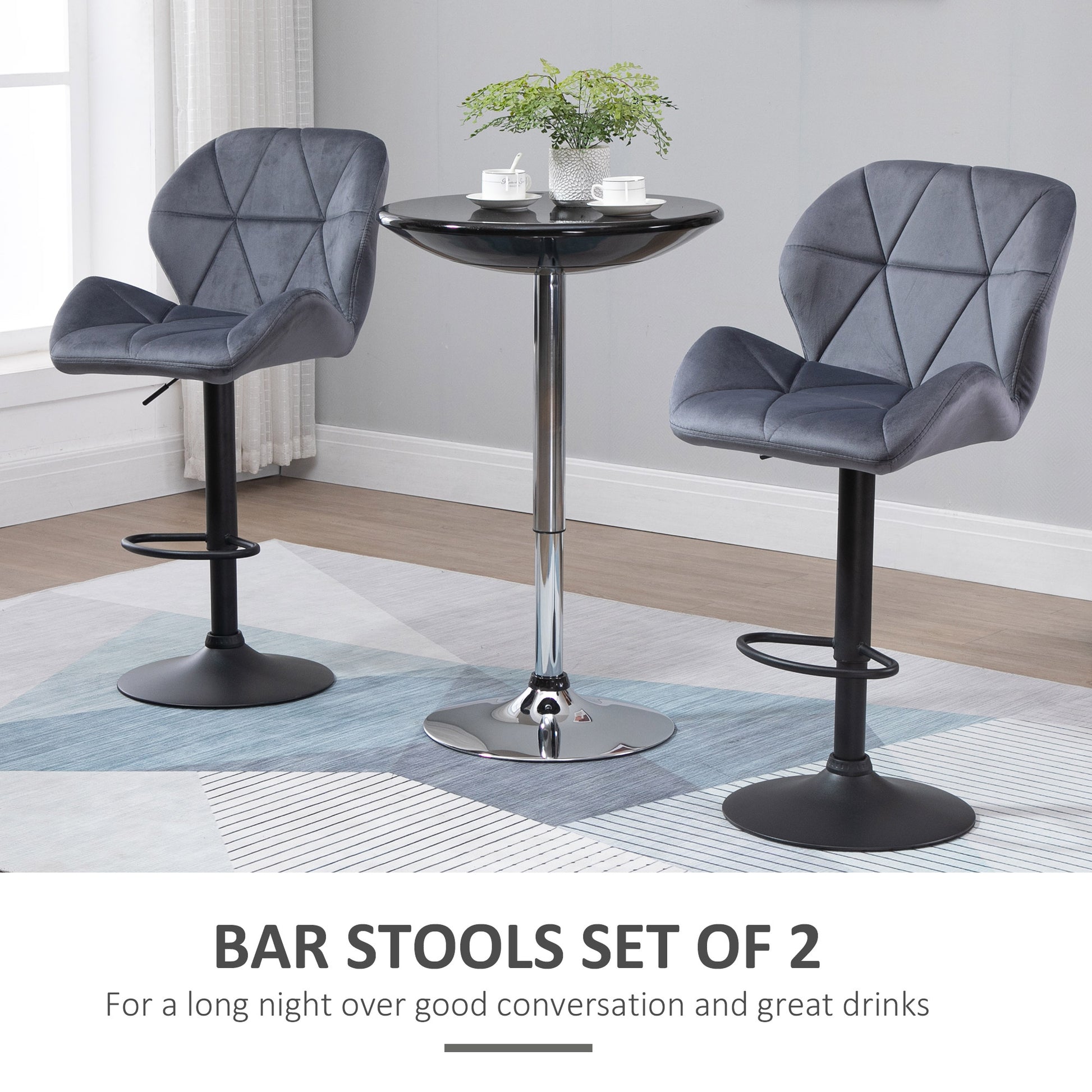 HOMCOM Grey Fabric Adjustable Swivel Armless Bar Stools Set of Two