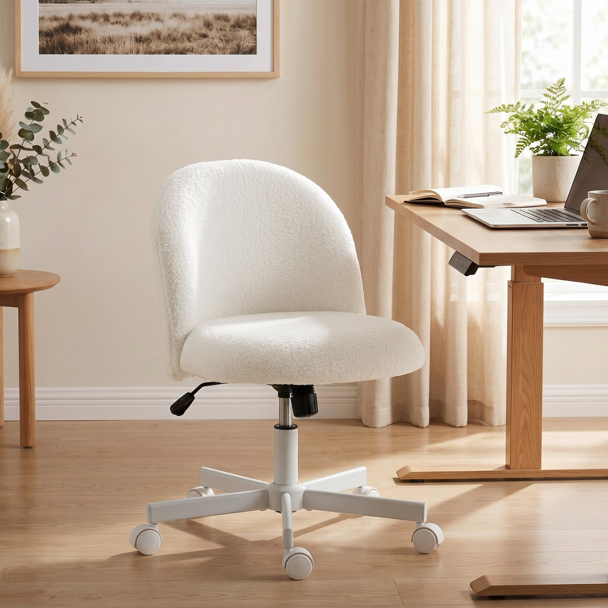 Office Chair, Swivel Tilt Desk Chair, Vanity Chair with Adjustable Height, Cream White