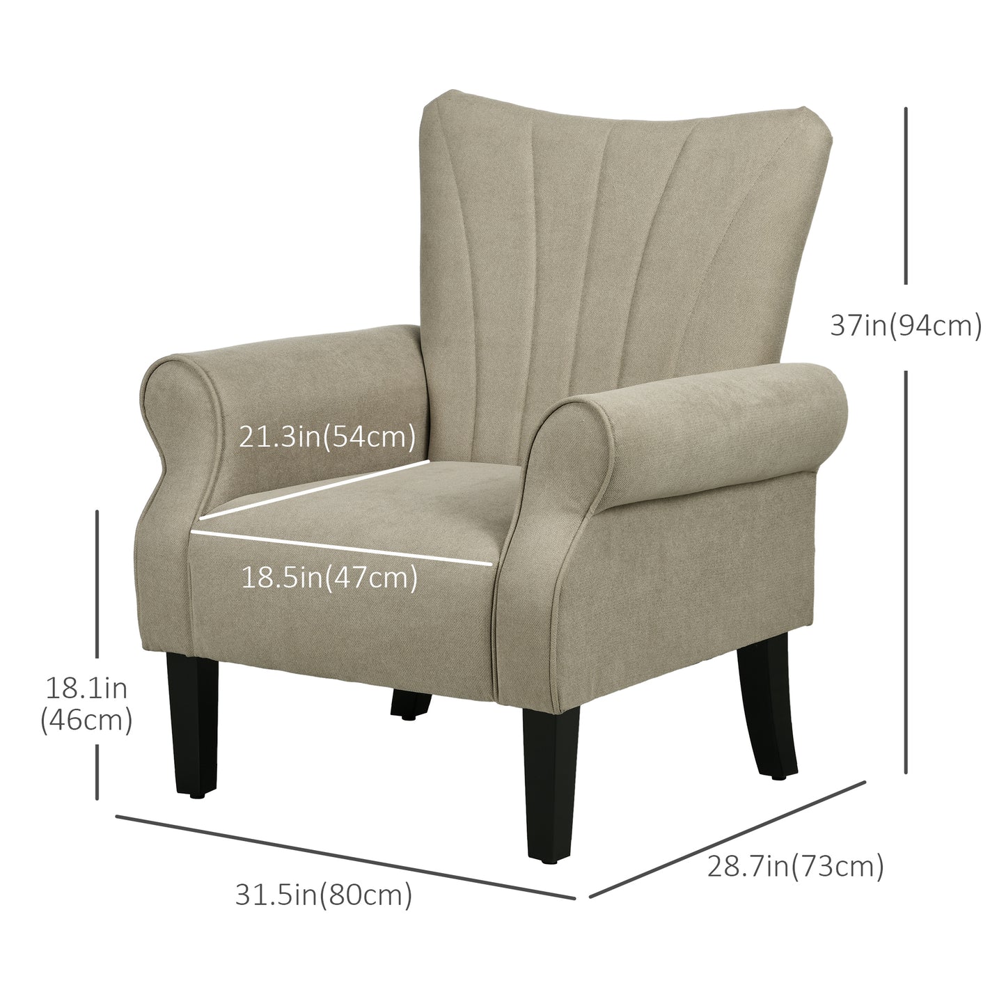 Modern Fabric Accent Armchair with Solid Rubberwood Legs for Living Room Bedroom Office