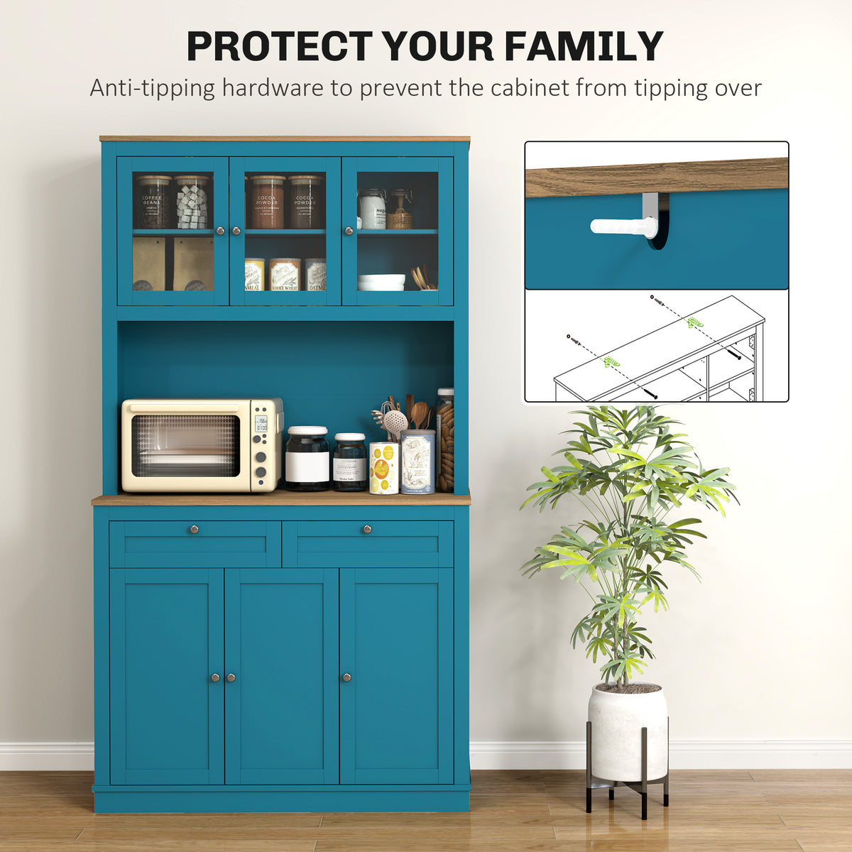 Pantry Cabinet with Microwave Space – 39"W x 71"H, Dark Blue