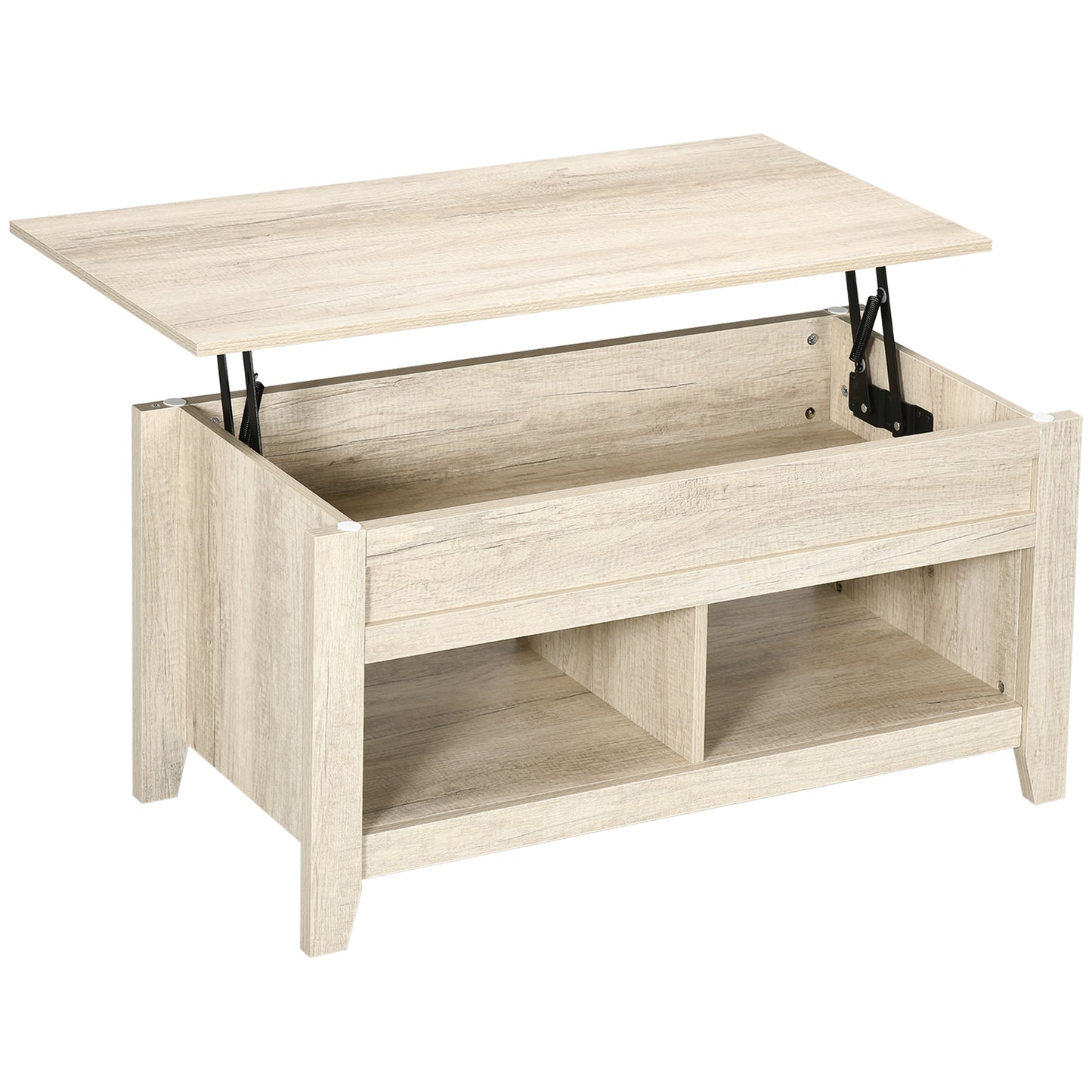 HOMCOM Lift Top Coffee Table with Hidden Storage, Open Shelves, Pop-Up Center Table, Oak Effect