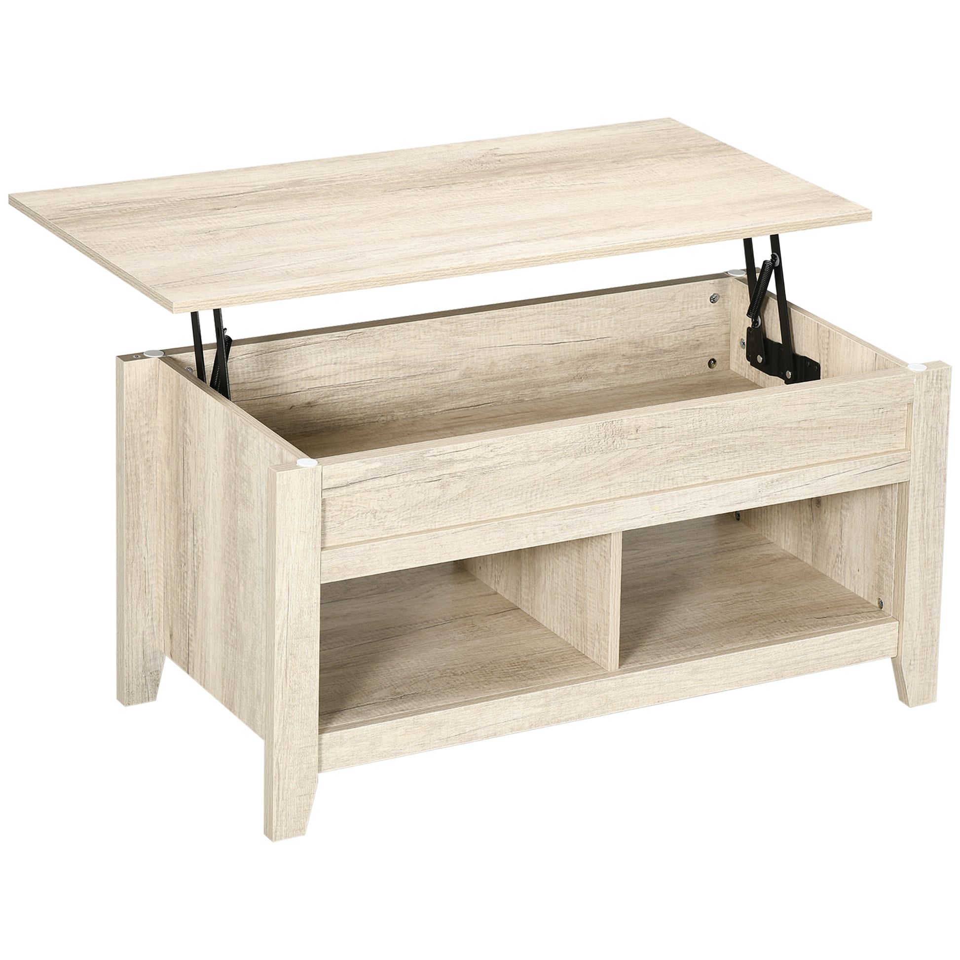 HOMCOM Lift Top Coffee Table with Hidden Storage, Open Shelves, Pop-Up Center Table, Oak Effect