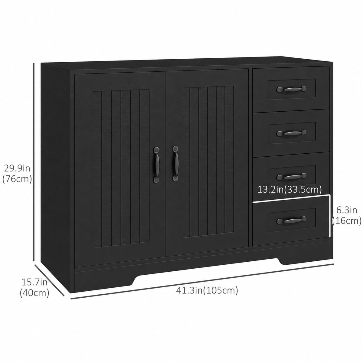 Sideboard Buffet Cabinet with 4 Drawers and Beadboard Doors – 41"W x 30"H