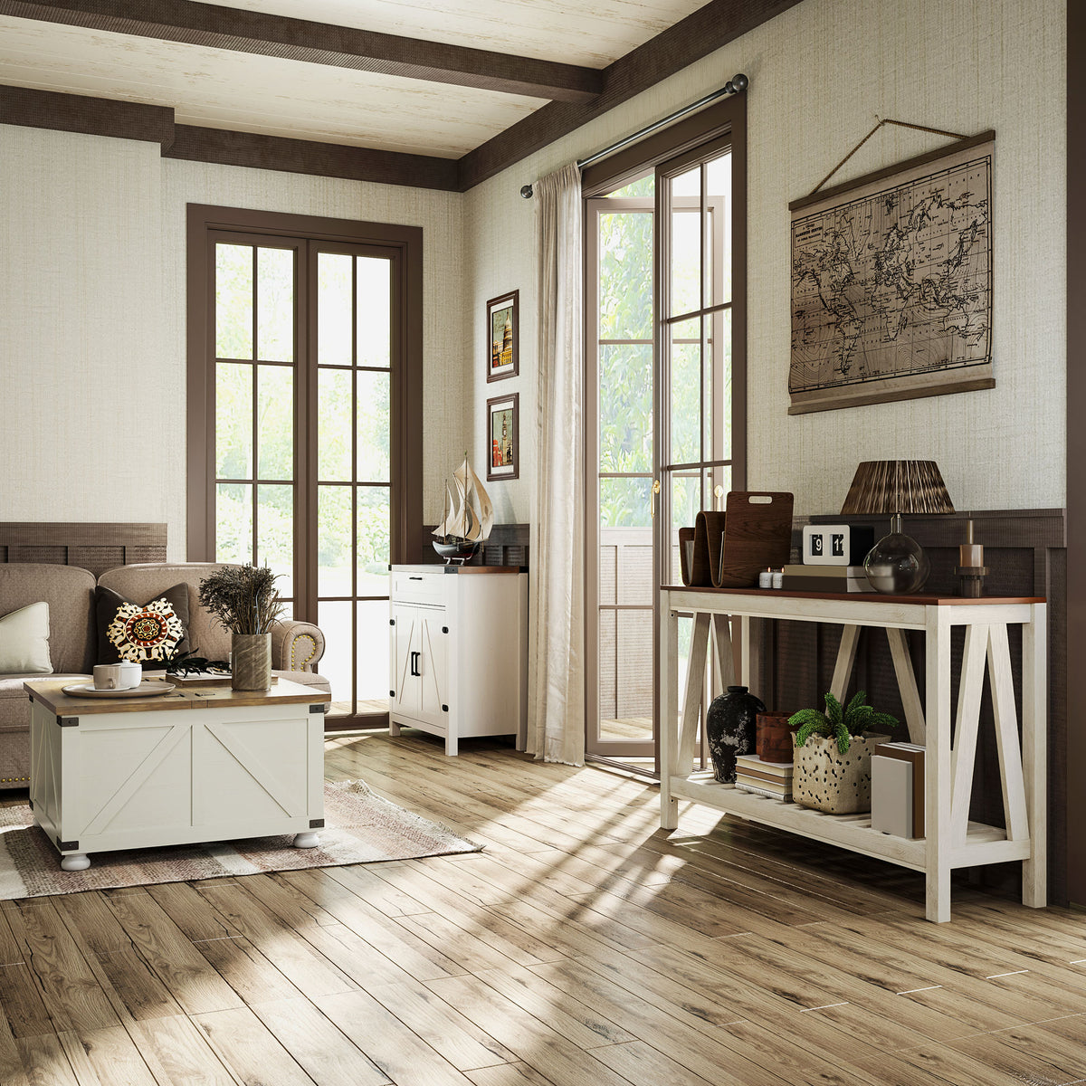 Sideboard Buffet Cabinet with 2 Rustic Barn Doors and Drawer – 30"W x 33"H