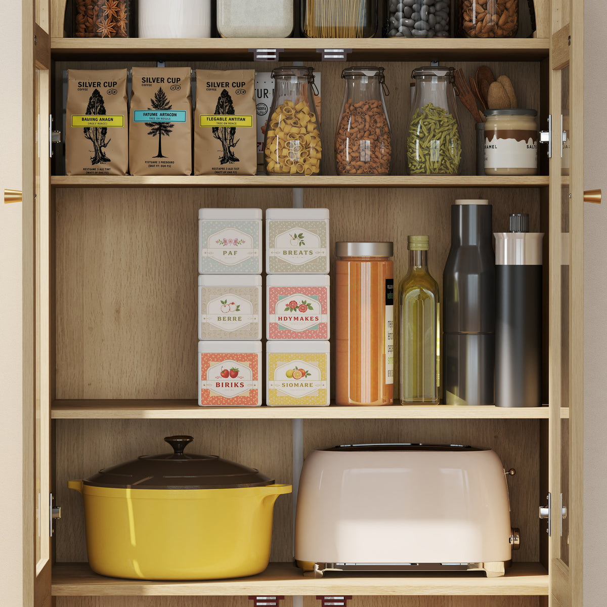 Farmhouse Kitchen Storage Cabinet with Acrylic Glass Doors – 31"W x 71"H