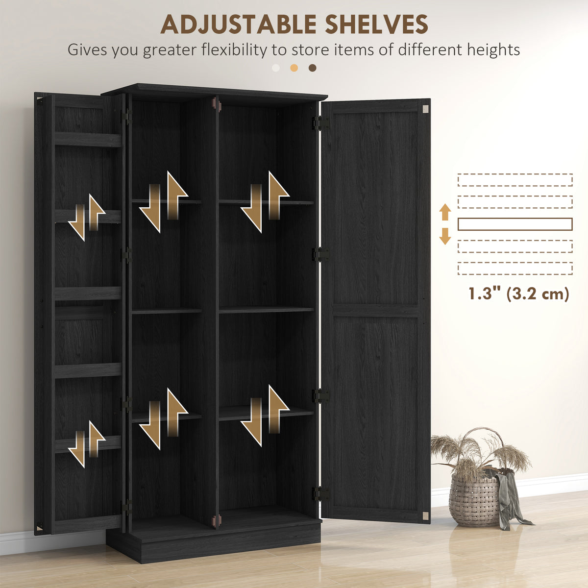 Tall Kitchen Pantry Cabinet with Door Shelves and Adjustable Shelves – 32"W x 70"H