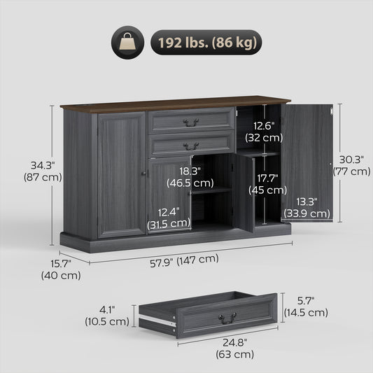 Farmhouse Sideboard with Charging Station and Thickened Top – 58"W x 34"H